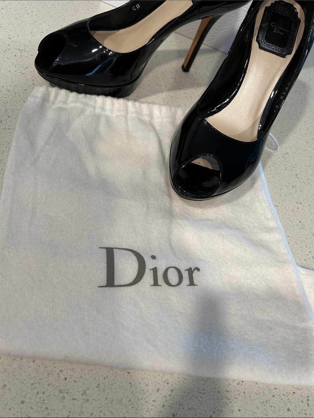 Christian Dior Black Patent Peep Toe Platform Pumps Heels EU 36 Dust Bag - Picture 14 of 14